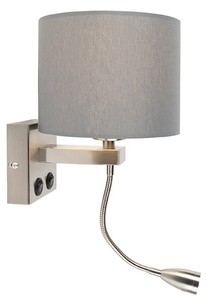 Lampada da parete intelligente in acciaio con paralume grigio incl. Wifi A60 - Brescia