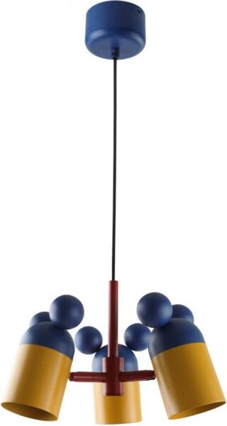 GTV - Lampada a sospensione MOUSE - max. 250 V, 50/60 Hz, 3*E27, max. 25 W, IP20, media 30 cm, blu marino/giallo - Lampada da soffitto
