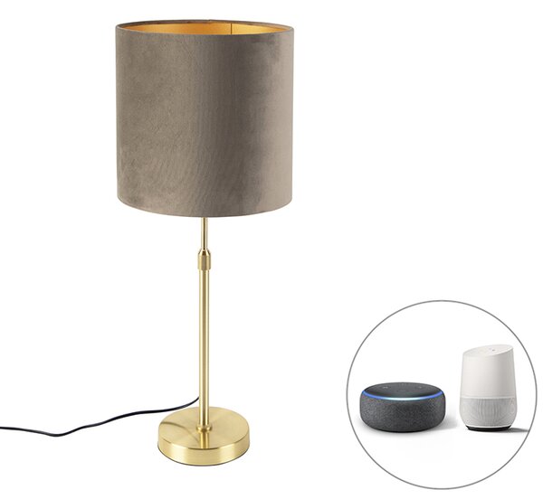 Lampada da tavolo Smart oro con paralume in velluto tortora 25 cm con Wifi A60 - Parte