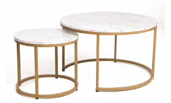 Set di Tavolini da caffè Dion effetto marmo bianco/oro