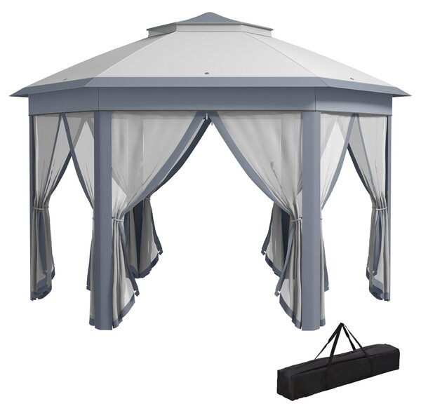 Outsunny, gazebo da giardino pieghevole con 6 pannelli laterali e tetto a doppia falda, colore grigio