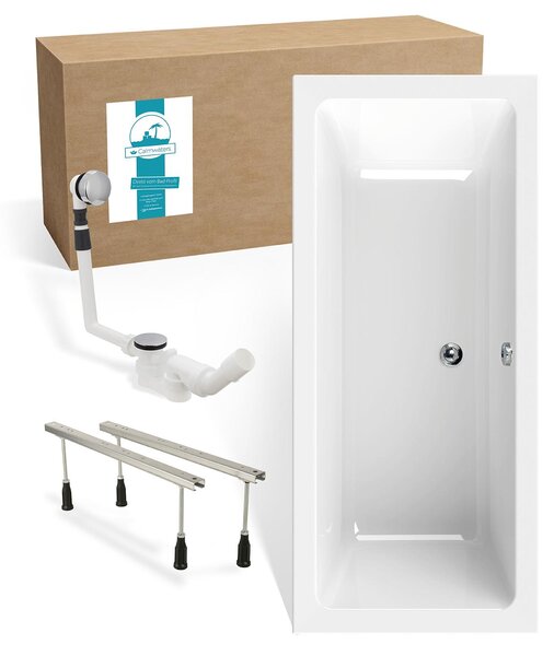 Set vasca da bagno rettangolare Calmwaters® 170x75 cm con piedini e set di scarico, vasca in acrilico Modern Select, vasca sagomata, set vasca da bagno completo, 170 x 75 cm, bianco, 99000293