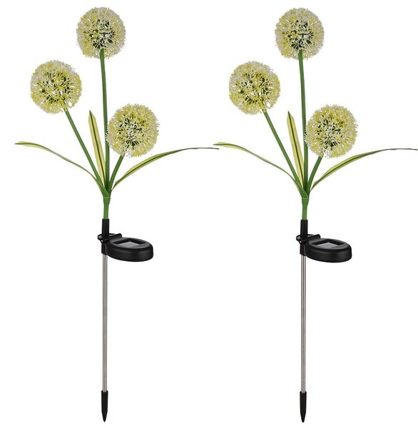 Set da 2 lampade solari a LED, forma di soffione giallo, acciaio inossidabile, H 75 cm