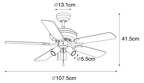 Ventilatore da soffitto nero con interruttore a tirante a 3 luci - Mistral Jeana