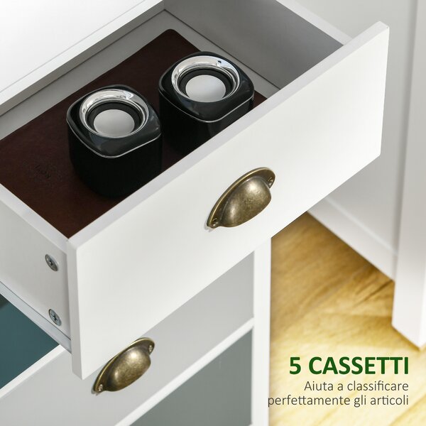 HOMCOM Mobile Cassettiera con 5 Cassetti Colorati, Comò Alto e Salvaspazio, Multicolore Blu | Aosom Italy