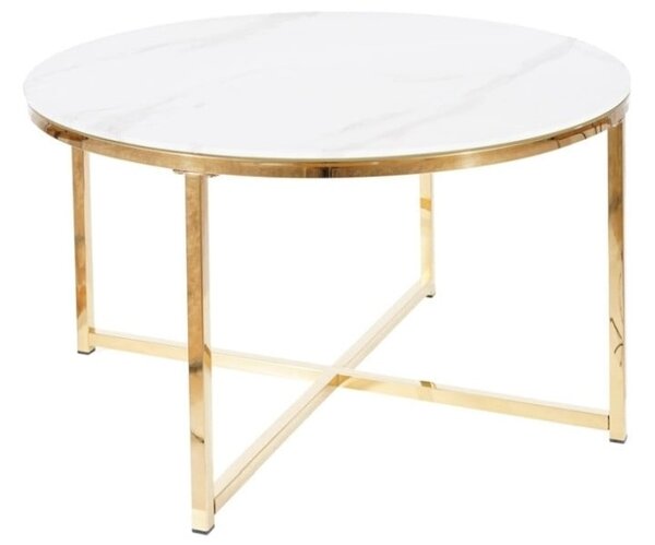 Tavolino da caffè Salma effetto marmo bianco/oro - H45 cm
