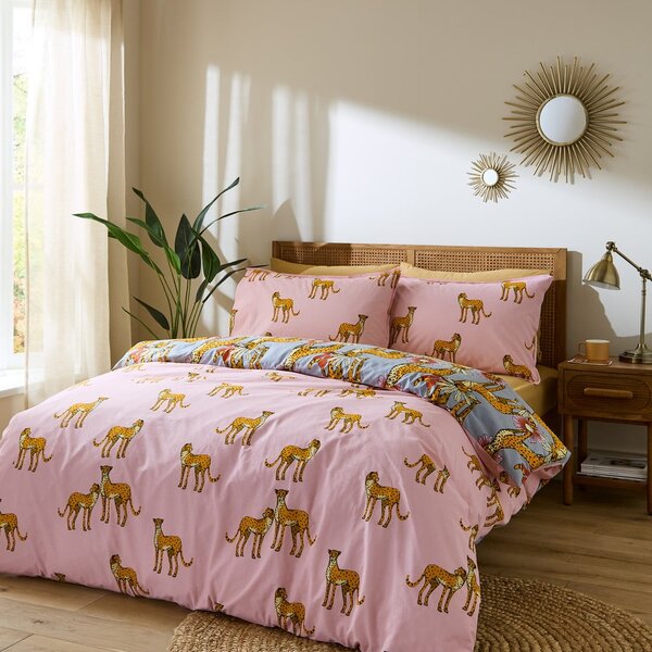 Set copripiumino e federa rosa e grigio in cotone per letto matrimoniale e per letto esteso 230x220 cm Untamed Cheetah – Their Nibs