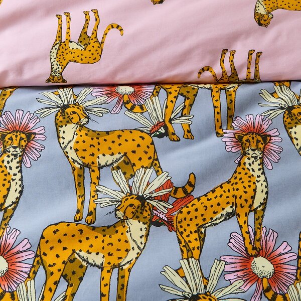 Set copripiumino e federa rosa e grigio in cotone per letto matrimoniale e per letto esteso 230x220 cm Untamed Cheetah – Their Nibs