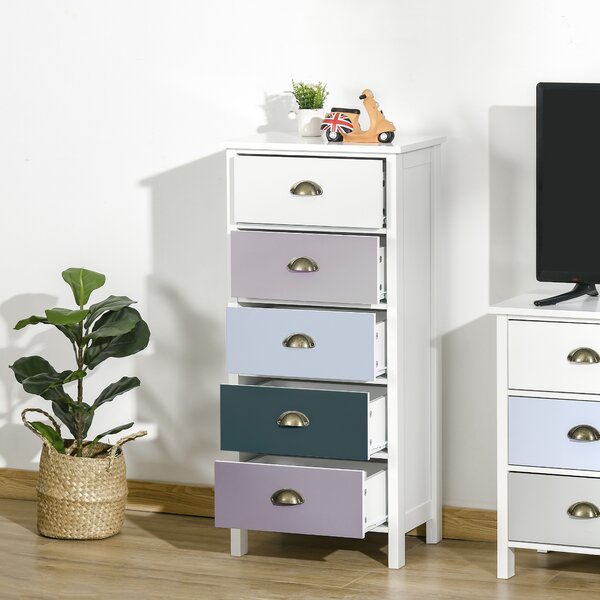 HOMCOM Mobile Cassettiera con 5 Cassetti Colorati, Comò Alto e Salvaspazio, Multicolore Blu | Aosom Italy