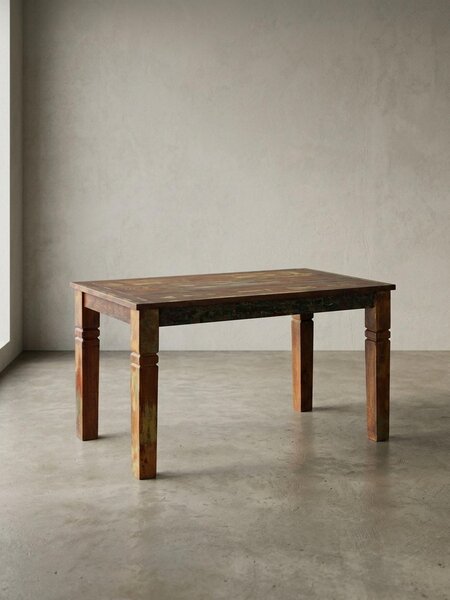 Tavolo da pranzo Kalkutta 120 x 70 x 76 cm, tavolo da pranzo in legno massello per 4-6 persone, tavolo da cucina in legno di barca shabby chic, tavolo da pranzo rettangolare