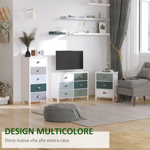 HOMCOM Mobile Cassettiera con 5 Cassetti Colorati, Comò Alto e Salvaspazio, Multicolore Blu | Aosom Italy
