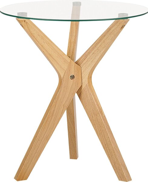Tavolino BELIANI piano rotondo in vetro temperato ø 45 cm gambe in legno di gomma soggiorno moderno
