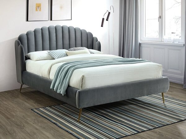 Letto Calabria imbottito in velluto grigio - 160 x 200 cm