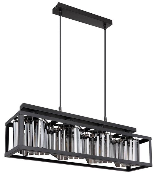 Lampada a sospensione in metallo nero, cristalli di vetro fumé H 120 cm