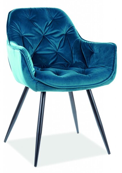 Sedia Cherry Blu85 in velluto turchese/nero