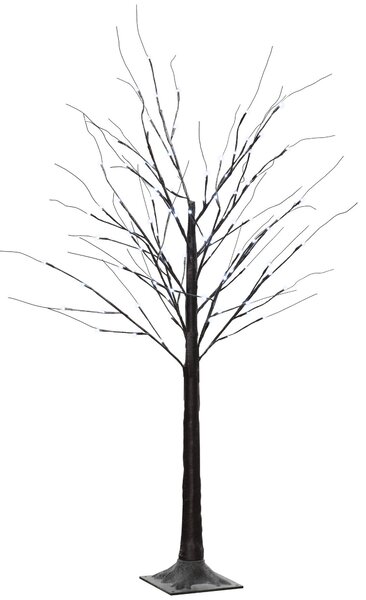 HOMCOM Albero artificiale da 150 cm, betulla con 96 LED, neve artificiale per feste, marrone