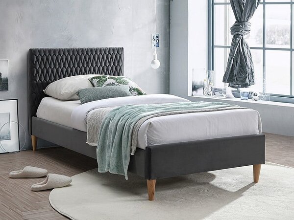 Letto Azurro imbottito in velluto grigio - Blu14 - 90x200 cm