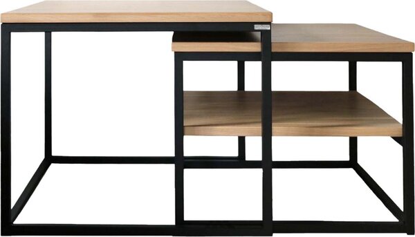 Holz4home® Set di 2 tavolini in legno di quercia di alta qualità I Tavolo quadrato da soggiorno in stile industriale I Senza ripiano I Tavolo in legno con struttura in metallo