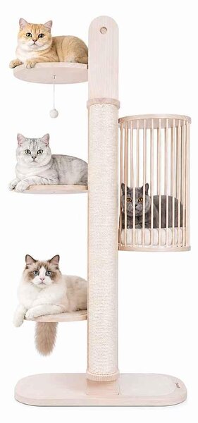 Torre tiragraffi PetRhein 170 cm – Torre per gatti a più piani con 5 piattaforme, cuccia e amaca – Torre robusta con pali tiragraffi in sisal