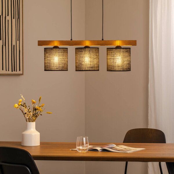 Lampada a sospensione Forest Duolla, dimmerabile, Nero, Soggiorno / Sala da pranzo, Legno, Lampada a sospensione