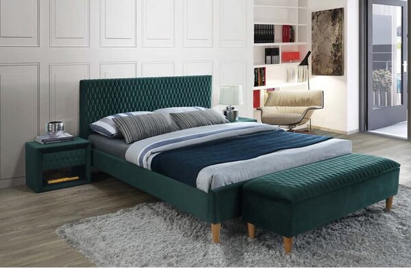 Letto Azurro imbottito in velluto verde - 160x200 cm