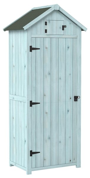 Outsunny Armadio da giardino con ripiani, tetto in asfalto, legno, blu