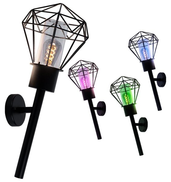 Lampada da parete a LED RGB, design a griglia, colore nero, altezza 28,5 cm