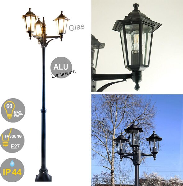 Lampada da esterno Kingston, modello candelabro, 3 luci, 200 cm, colore nero