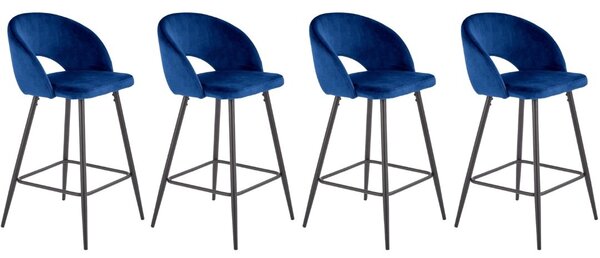 Set di 4 Pouf da bar H-96 in velluto blu - H89 cm