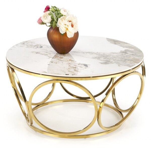 Tavolino da caffè Venus 2 effetto marmo bianco/oro - ø80/h44 cm