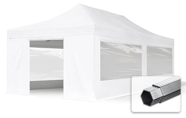 TOOLPORT 4x8m gazebo pieghevole PES con laterali (panoramiche), PROFESSIONAL alluminio, bianco