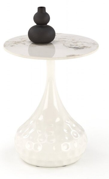 Tavolino da caffè Verde effetto marmo bianco / bianco - ø40/h52 cm