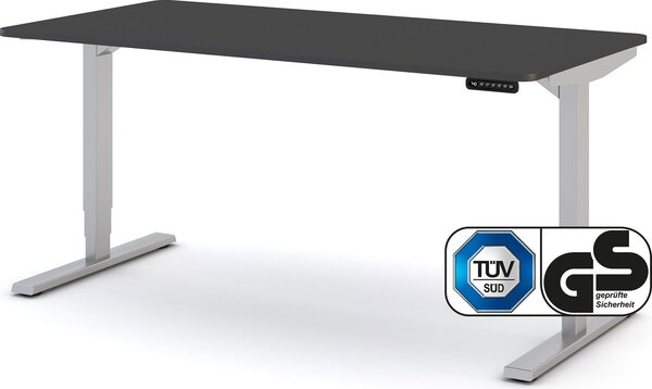 Scrivania ASSMANN regolabile elettricamente in altezza Y-Line Curved in alluminio bianco antracite, 160x80cm, funzione memoria, funzione motore a 2 ripiegamenti