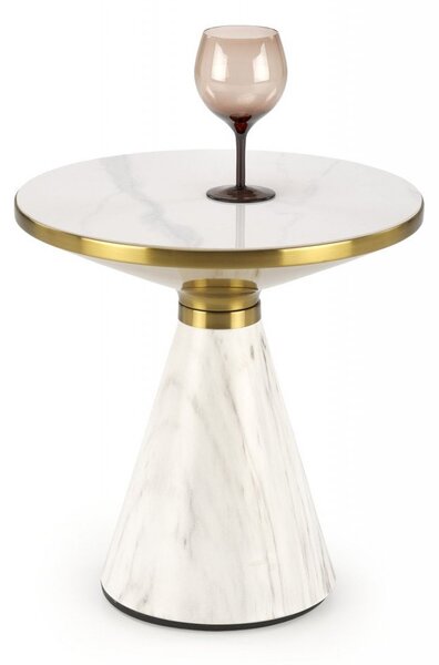 Tavolino da caffè Talbi effetto marmo bianco/bianco/oro - ø50/h52 cm