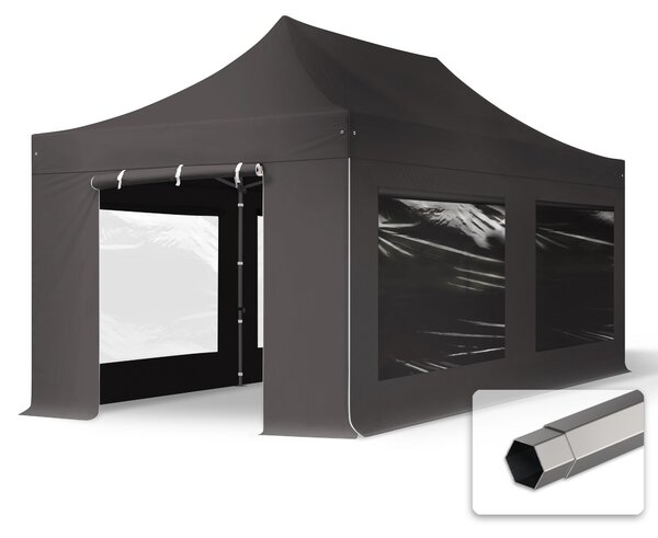 TOOLPORT 3x6m gazebo pieghevole con laterali (finestre panoramiche), PREMIUM acciaio, grigio scuro