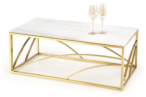 Tavolino da caffè rettangolare Universe 3 effetto marmo bianco/oro - L120 cm