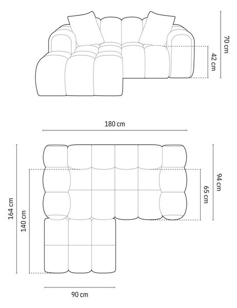 Divano angolare color crema (con penisola a sinistra/con chaise lounge) con rivestimento in ciniglia Treno – Cosmopolitan Design