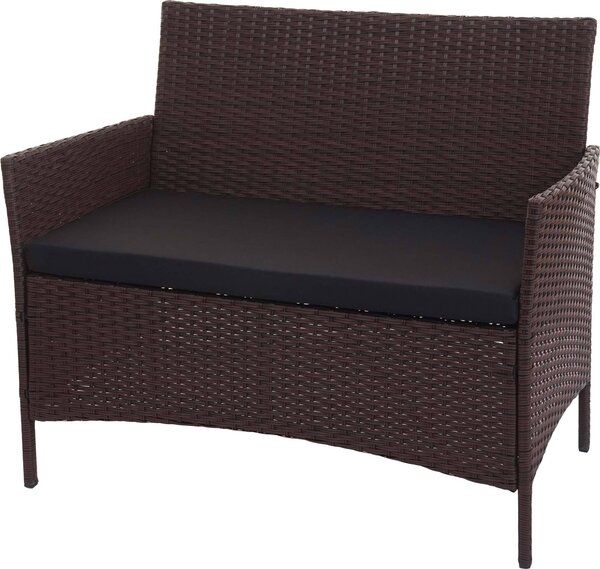 Panchina da giardino in polyrattan Hamar, panca ~ marrone screziato, cuscini neri