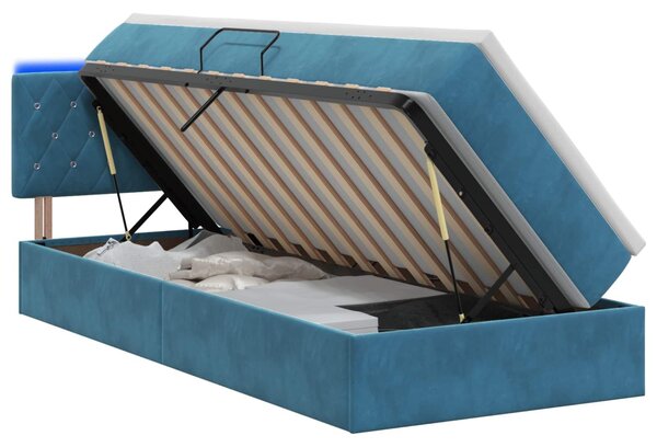 Letto a castello con contenitore LED vidaXL con materasso, blu scuro, 90 x 190 cm, velluto