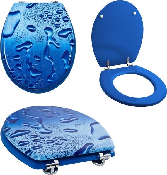 Sedile WC Grafner® con chiusura ammortizzata Motivo coperchio WC Blue Droplets