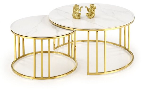 Set di 2 Tavolini da caffè Mercury 3 effetto marmo bianco/oro