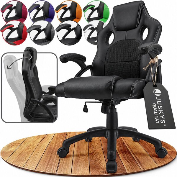 Juskys Racing desk chair Montreal (nero) - sedia da gioco ergonomica, regolabile in altezza e imbottita, fino a 120 kg - sedia da ufficio girevole