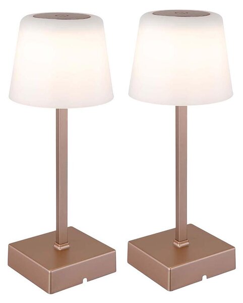 Set di 2 lampade da tavolo a LED, color champagne, con dimmer touch e alimentazione a batteria
