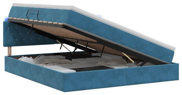 Letto a castello con contenitore LED vidaXL con materasso, blu scuro, 140 x 200 cm, velluto