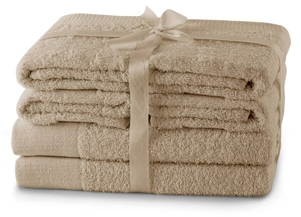 Asciugamani e teli da bagno in spugna di cotone beige in un set di 6 pezzi Amari - AmeliaHome