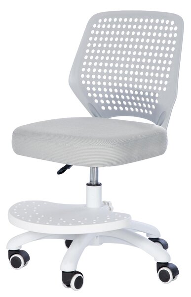 Sedia da ufficio Kinder, grigia, con poggiapiedi - Sedia girevole ergonomica senza braccioli - Regolabile in altezza - Ruote di sicurezza e poggiapiedi - Design moderno e stabile