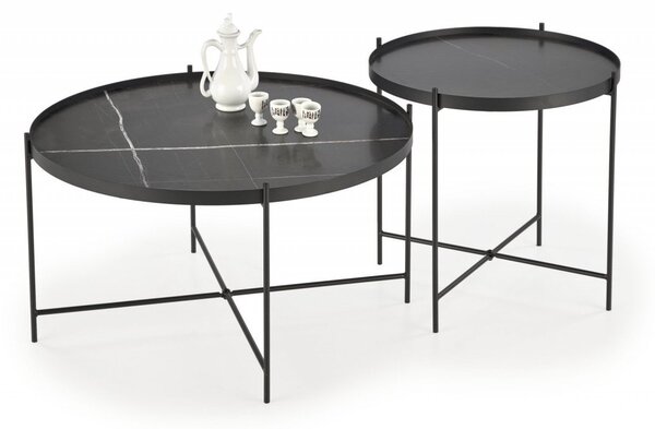 Set di 2 Tavolini da caffè Julieta effetto marmo nero/nero