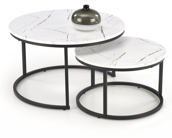 Set di 2 Tavolini da caffè Java effetto marmo bianco/nero