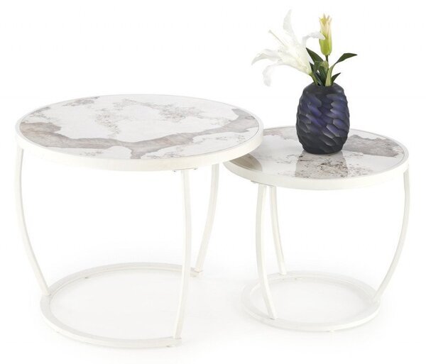 Set di 2 Tavolini da caffè Ines effetto marmo beige/bianco