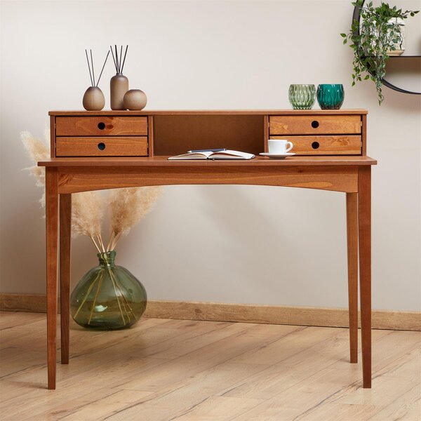 Scrivania MILANO con 4 cassetti e 1 ripiano, legno massiccio color castagno, lavorazione robusta Scrivania per PC con spazio di archiviazione per ufficio e ufficio domestico